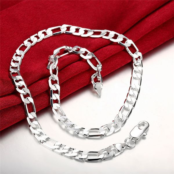 Frete grátis com número de rastreamento Melhor 925 Silver Plated 8mm Men's Figaro Colar Bracelets Set Jewelry