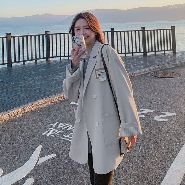Ternos femininos Blazers de rua High Blazers Mulheres Moda coreana Cardigan Botão de botão de casaco
