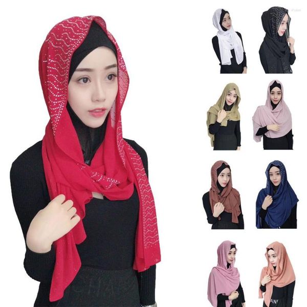 Ethnic Clothing Rhinestone Hijab Long Scarf Chiffon Shawl Wrap Muslim Women Large Scarves Stole Arab Glitter Headscarf Islamic Turban Prayer