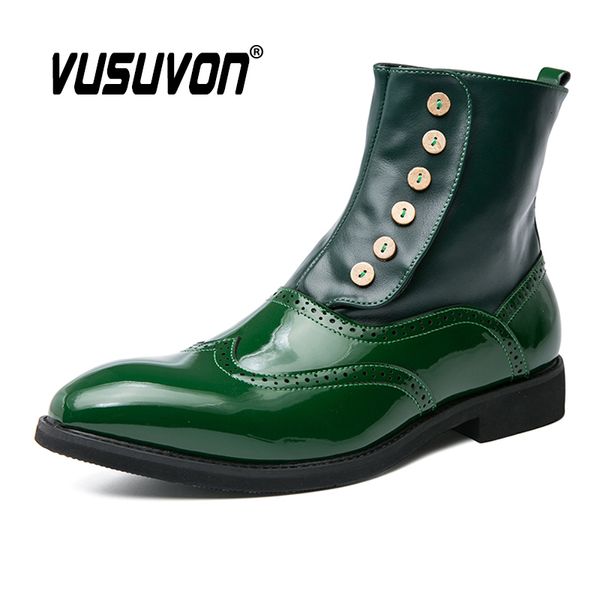 Stiefel 3846 Männer Patent Leder Autumn Mode Brogue Schuhe bequeme Marke Black Green Safety Gladiator Knöchel Flats Cooles Geschenk 230817