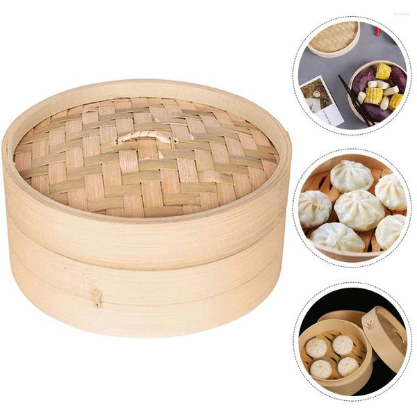 Caldeiras duplas cobertas a vapor de bambu Ferramenta de cozinha multifuncional em chinês de comida prática de pão prático