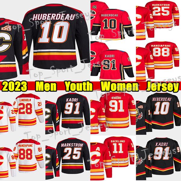 Üst 10 Jonathan Huberdea Ters Retro Hokey Forması #91 Nazem Kadri Jacob Markstrom Elias Lindholm Andrew Mangiapane Wolf Mikael Backlund Jarome Iginla