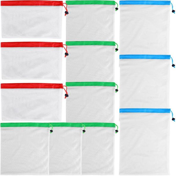 Aufbewahrungstaschen 12 Stcs Mesh Lebensmittelbeutel Obst Gemüse wiederverwendbares Einkaufsspielzeug Gemüse Netz Polyester