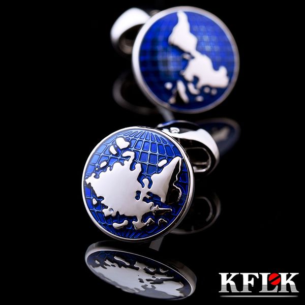 Cuff Links KFLK Jewelry World Map Geblinks per camicie da uomo Blu Button Blu di alta qualità Brand Luxury Links Wedding Ospite 230818