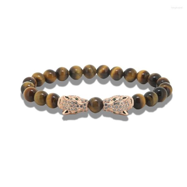 Braccialetti Charm Fashion Tiger Eye Leopard Stone Bracciale Elastico Catena a corda per perle degli uomini Gioielli