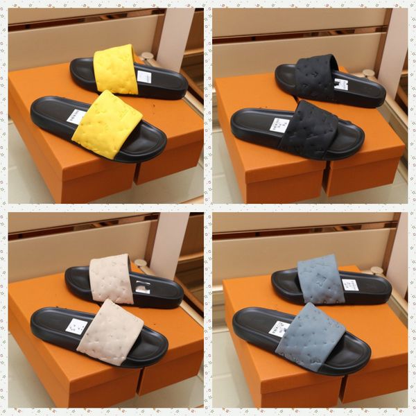 Home de verão Men Slipper Simples Black Brancy Lovers Sapatos Designer de luxo não deslizam slides de chinelos de chinelos de salpadores de homens internos Tamanho 38-45