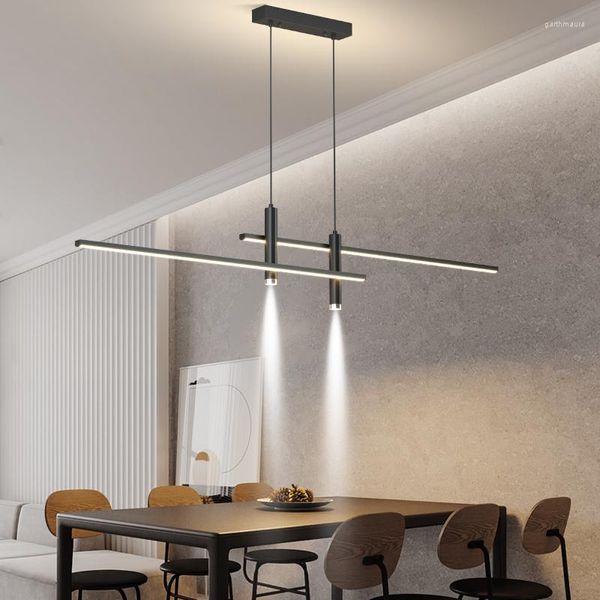 Lustres modernos minimalistas pretos liderados com holofotes para a sala de jantar de cozinha lâmpadas pendentes de decoração de decoração de casa acessório