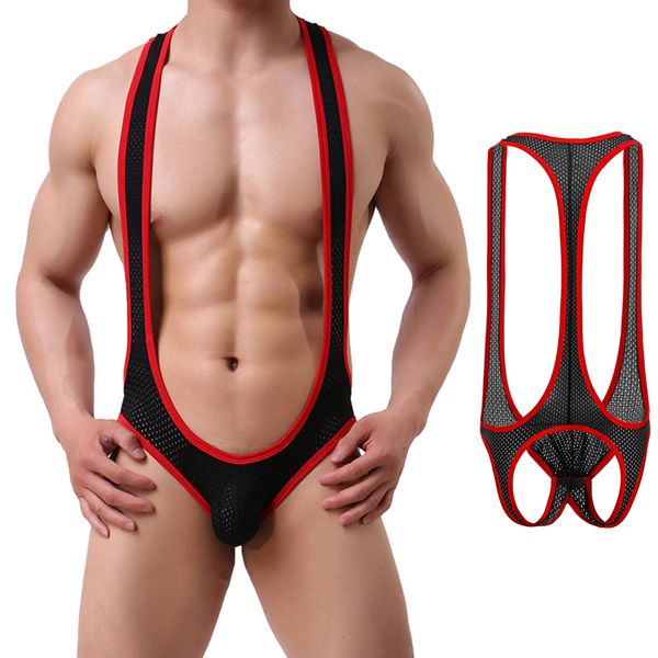 Andere Höschen sexy Mesh Bodysuit Jockstrap Bodywear Erotische Teddies Unterwäsche Wrestling Singulett -Lotard -Overall -Auflagen für Mengay 230818