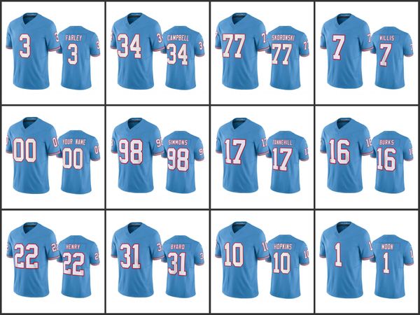 TennesseeTitansmen #22 Derrick Henry 16 Treylon Burks 10 DeAndre Hopkins Women Youth Beuth Light Blue Oilers Custom Throwback Limited Jersey