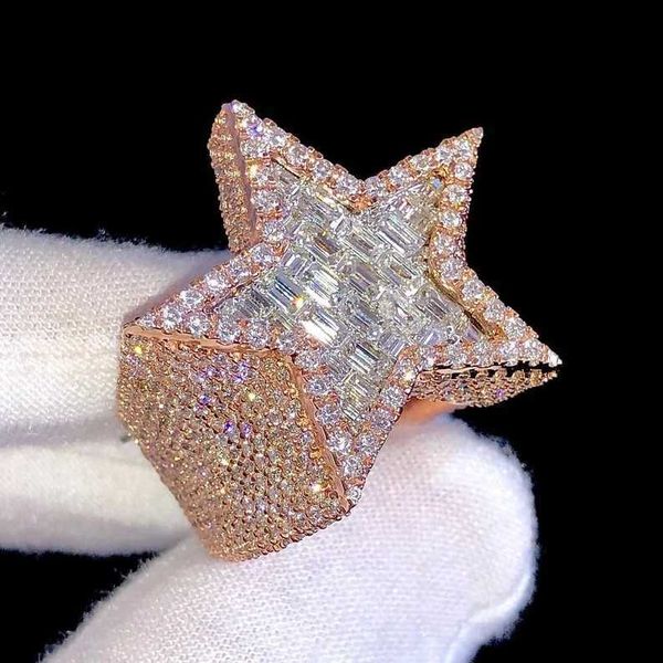 Rapper de hip hop vvs d color moissanite diamante luxo de duas cores gelo gelo ring star bagetette cut for mass estrela anéis