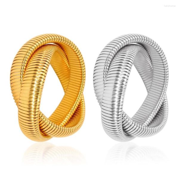 Bangle Kpop Zwei Runden Wicklung Dehnungs elastisches Armband für Frauen 316L Edelstahl IP Goldbeschichtung Charm Schmuck Geschenk