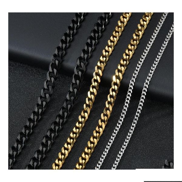 Ketten M 5mm Edelstahl Kubanische Verbindung Goldkette Halskette für Frauen Männer Hip Hop Titanium Choker Mode Juwely Geschenk Drop Lieferung n dhpgl