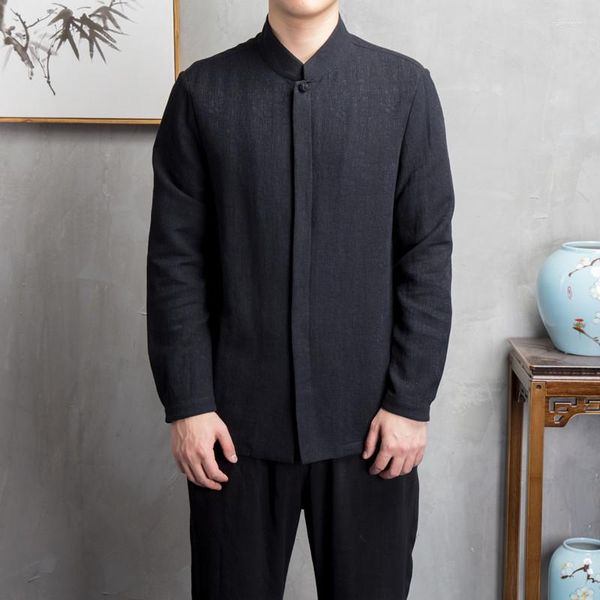 Herren lässige Hemden 2023 Chinesischer Stil Baumwollwäsche Langarm Herren Kleidung Retro Tang Anzug Stand Up Kragen Top Plus Size Kleidung Männlich