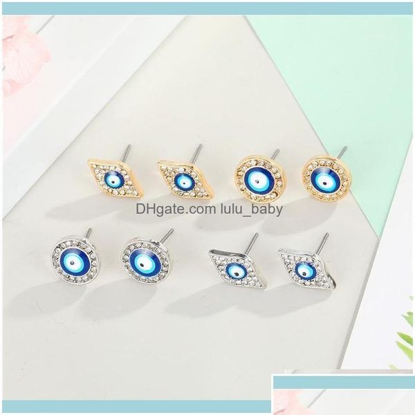 Gestüt Schmuck Juwelistud 1pair Crystal Turkish Evil Eye kleine Ohrringe für Frauen Vintage Bohemian Strass runden Sonnenohr Schmuck E6671 DROP DHWUC