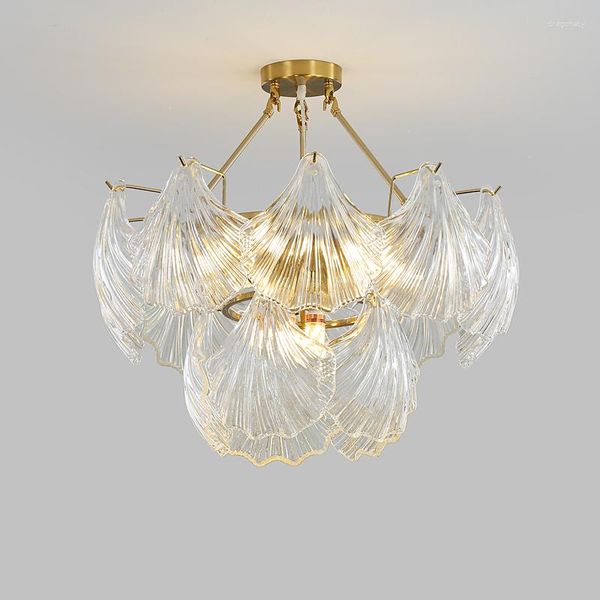 Luzes de teto JJC 110V-240V 60cm Vintage Creative Living Room Landelier Chandelier French Style Shell