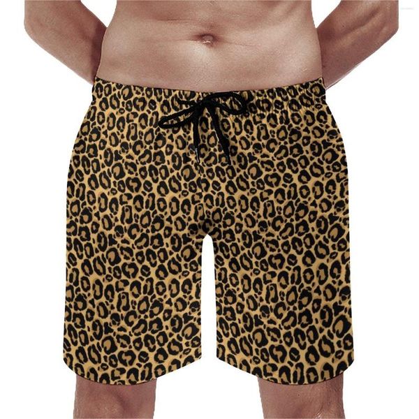 Shorts masculinos Padrão de leopardo Placa de verão impressão de animais Funny Beach Men Sports Fitness confortável Trunks personalizados