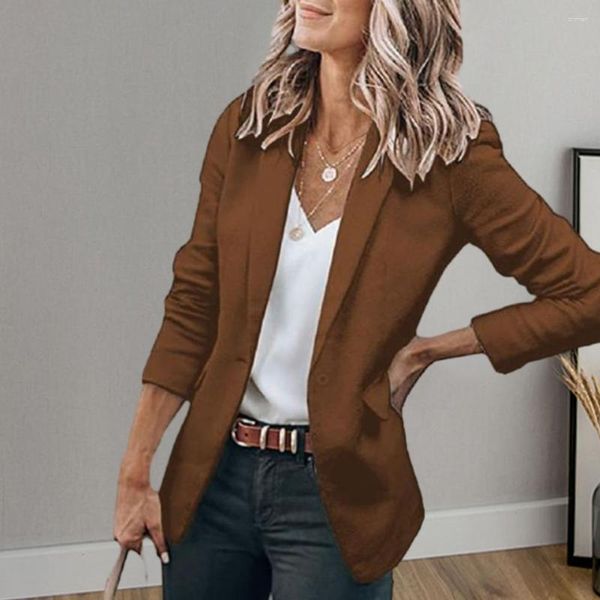 Frauenjacken Frauen Mantel Schlanker Fit Langschläfe Feste Farbe formeller Business Single Button Cardigan Lady Office Blazer Spring Herbst Anzug