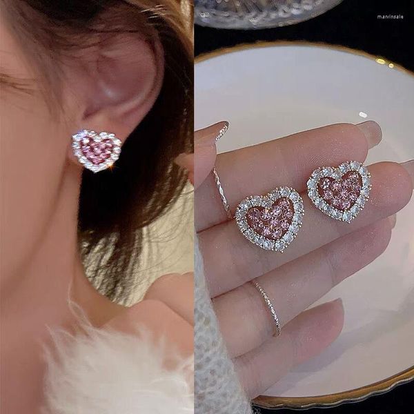 Orecchini a pennaglie Guftm Trendy Sweet Borgogna Enamel Heart for Women Girl Rinsty Rhinestone Love Hanging Stad Earring Gioielli vintage