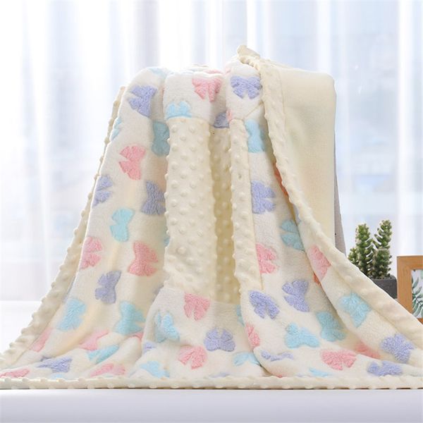 Coperte fasciatura a 2 strati Sherpa trapuntata posteriore termo farfalla 3d flanella morbida baby gambo nata a petto di criciolette per bambini tappeto per bambini 230817