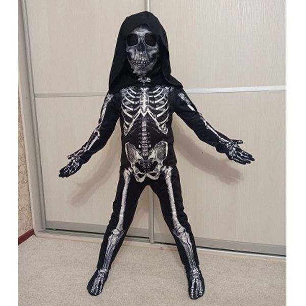 Cosplay Halloween Skull Traje Crianças Sã Terror Dress Up Hooded Holiday Gift 230818