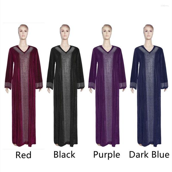 Ethnische Kleidung 2023 Verkauf muslimischer Frauen Flanellrobe V-Ausschnitt Flare Sleeve Bohrkleid für Frauen