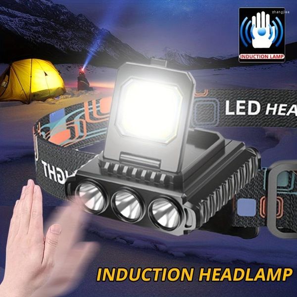 Faróis Mini COB 3LED LED faróis com sensor de movimento do corpo USB farol recarregável 5Modes Camping Head Light Lamp