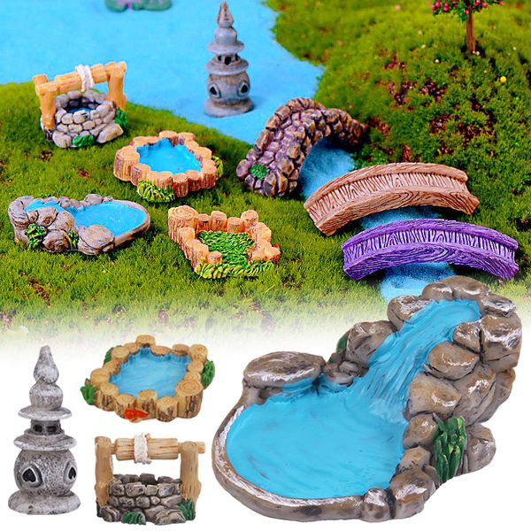 Oggetti decorativi Micro paesaggio Ornamento in miniatura Acqua Lighthouse Well Bridge Vintage Casa fata Garden Craft Mini Decorazioni per la casa 230818