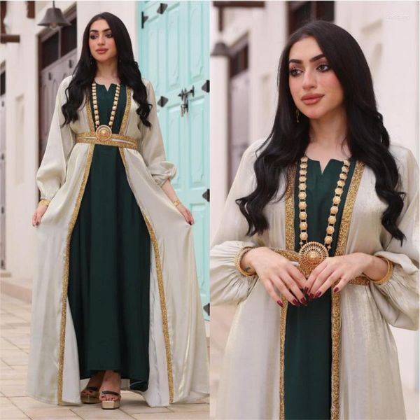 Ethnische Kleidung Dubai Turkey Hochzeitsfeier Luxus Abayas Frauen Langarm Kleid Muslim 3 Stück Set Islamic Caftan Marocain Femme