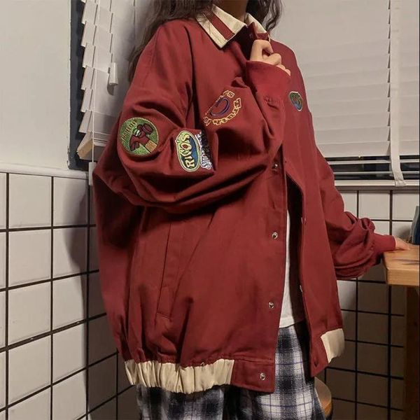 Damenjacken, japanischer Hong-Kong-Stil, Retro-Farbabstimmung, Werkzeugmantel, weiblich, Y2K-Trend, lässig, Joker, lose Jacke, Baseball-Uniform-Mäntel 230817