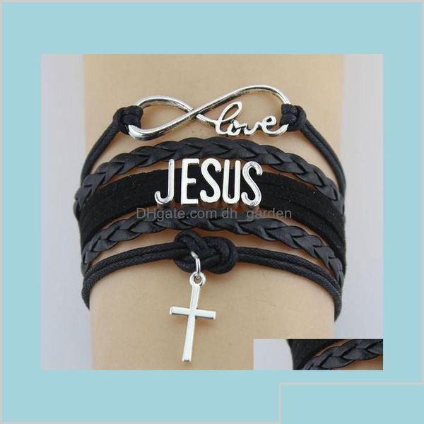 Braccialetti di fascino Infinity Love Jesus Cross Religioso Fede in pelle Wrap Rope Bangles for Women Gioielli TQNY2 Dropse Delivery Dheig Dheig