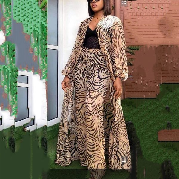 Damen zweiteilige Hosen afrikanische Damen Fashion Chiffon -Kleidungsstücke gedruckt überschwärmert lang elegant für Abend Nacht Club 3 Stück 230817