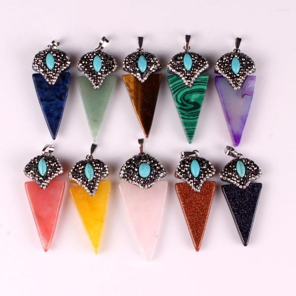 Colares pendentes Personalidade geométrica Triângulo de pedra natural colorido Cura Reiki Point Crystal Gems Stones para mulheres e homens