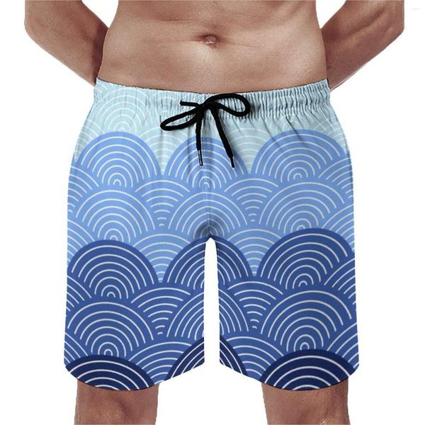 Herren Shorts Japanische Seigaiha Print Board Sommer Blue Waves Sportswear Beach Short Hosen schnell trocken niedliche Design übergroße Schwimmstämme