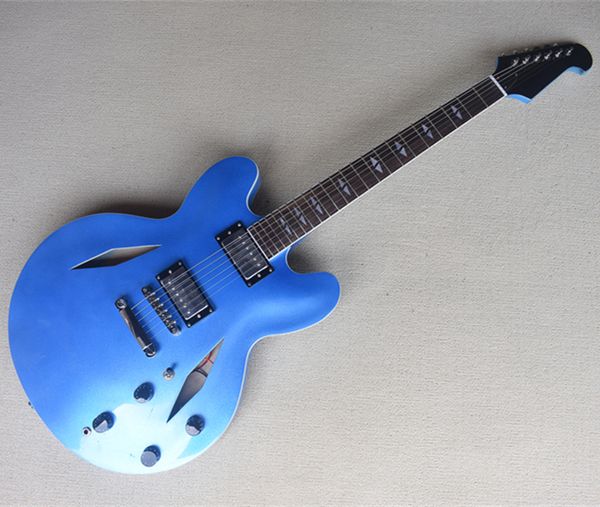 Metallic Blue Lef-Hollow Body Electric Guitar с фиксированным мостом предложение логотип/цвет настройка