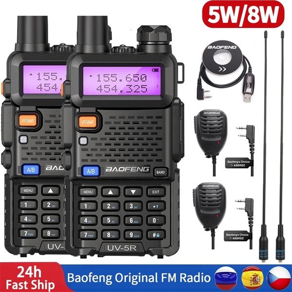 Walkie Talkie Baofeng BF UV5R 5W 8WPORTABLE FM RADIO VHF UHF Двойная полоса двухсторонняя любитель для охоты на UV 82 UV 9R плюс 230823