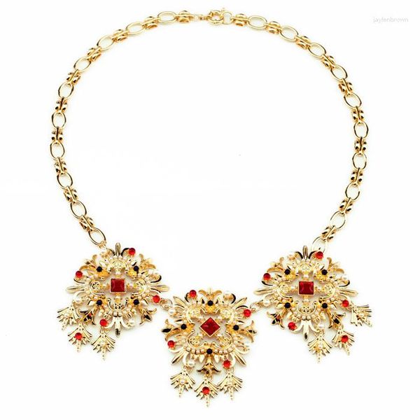 Anhänger Halskette lange Böhmen elegante goldene Farbe rote Stein Halskette für Frauen glänzende Vintage Luxusjuwelry Ernennung Geschenk