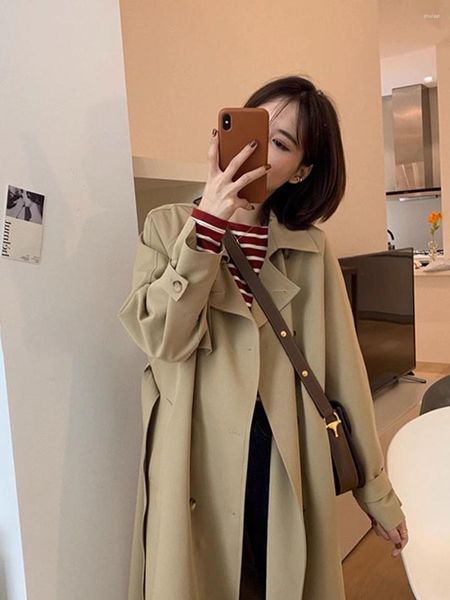 Trench de trincheira feminina Moda Mulheres de peito duplo Casaco de cinta longa Lady Lady Lady Duster Female Loose Lote Atronth Roupas de outono