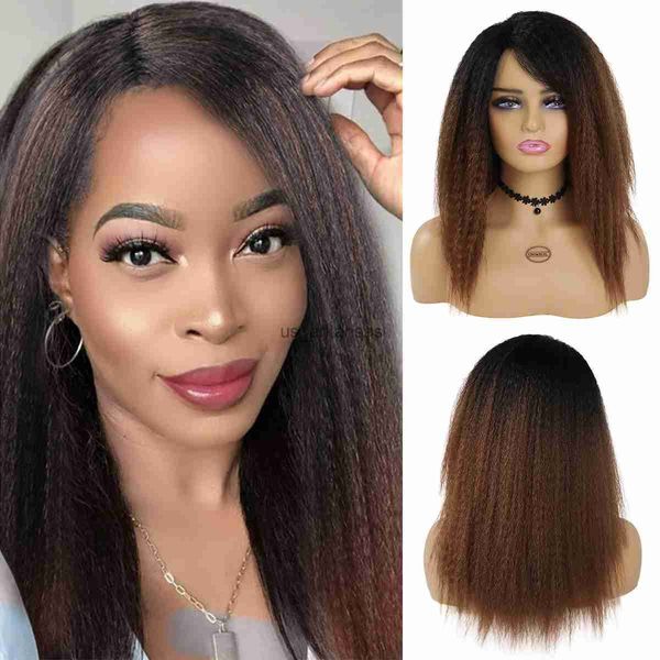 Synthetische Perücken gnimegil synthetische yaki Haar Perücke Afro versauter gerade Haarperücke für schwarze Frauen täglich verwenden natürliche Ombre braune Flauschige Frisur HKD230818