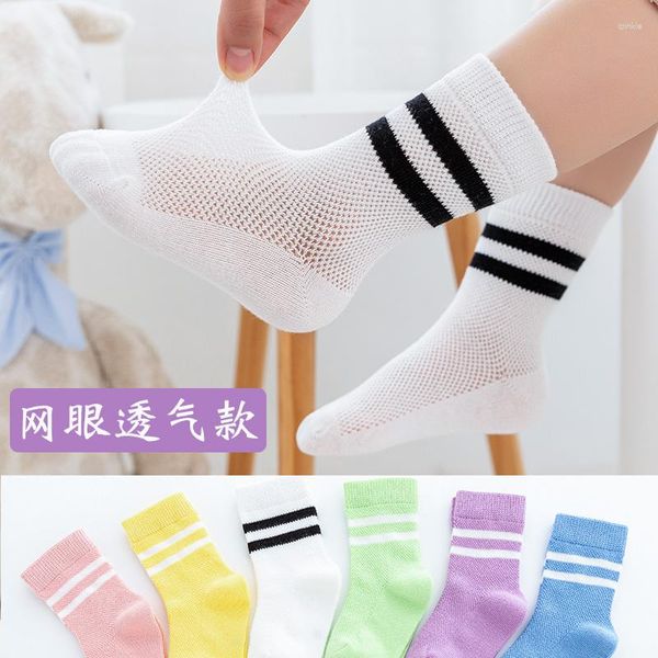 Frauen Socken 4 Paare Sommerkämmte Baumwollkinder Baby Jungen Mädchen Streifen Crew Mesh Schwarz Weiß