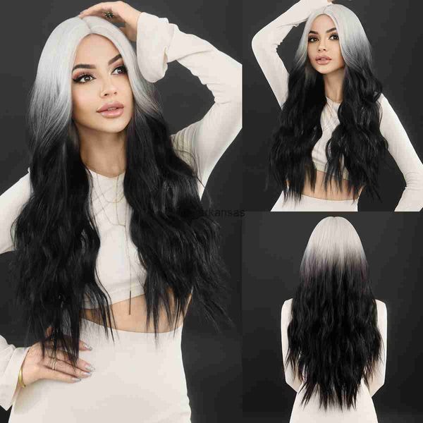 Parrucche sintetiche namm ombre nere bianca parrucca per capelli ondulati per donne cosplay party quotidiano parte naturale parte naturale parrucca riccia lolita resistente al calore hkd230818