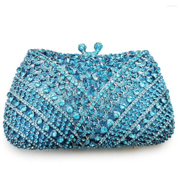 Sacchi da sera di alta qualità blu frizioni di cristallo di strass di strass da donna con borse spalla fatte fatte a mano gemma di gemma diamante party clutch