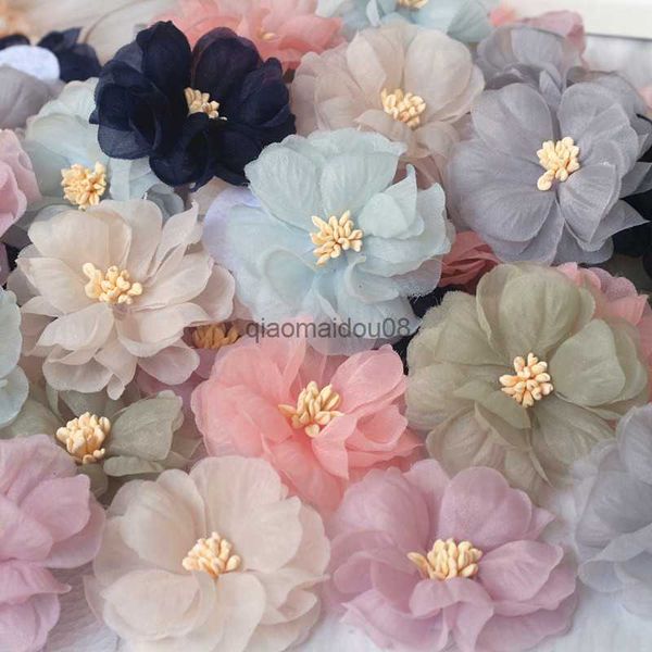 Fiori decorativi ghirlande da 10 pezzi da 6 cm in tessuto multistrato in chiffon a mano Fiori a velo per abiti da sposa Cappelli da spina Cappelli arredamento Accessori per capelli fai -da -te HKD230818