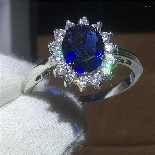 Rings de cluster jóias reais de jóias azuis Aniversário de engajamento de strassina de casamento Anel feminino