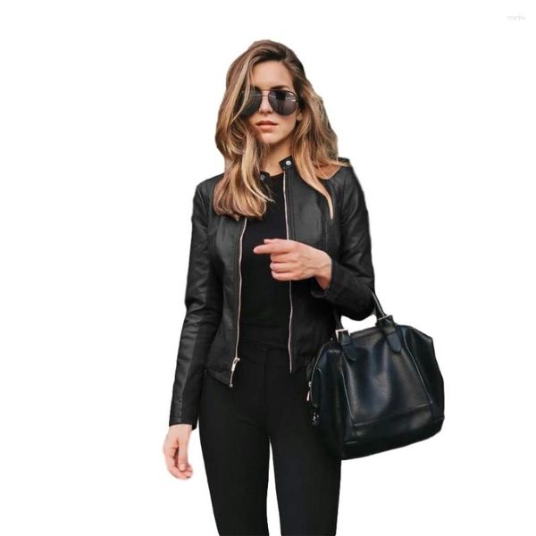 Damenjacken weibliche Jacke 2023 Frauen Bike Coat PU Leder Outwear Reißverschluss Outfit Frühling Herbst Wome Mode kurz dünn