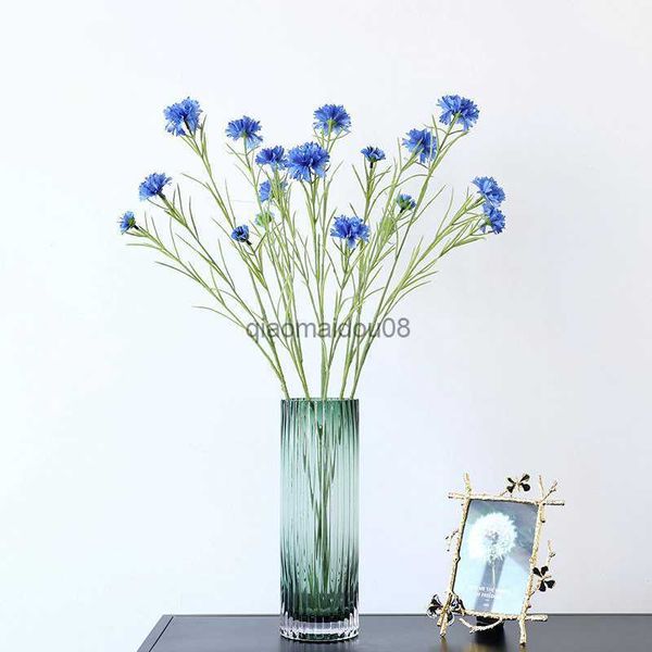 Fiori decorativi ghirlande ghirlanti blu nordici 3 teste lunghe ramo stellate di seta di seta artificiale decorazione di nozze flore flore fleurs artificielles hkd230818