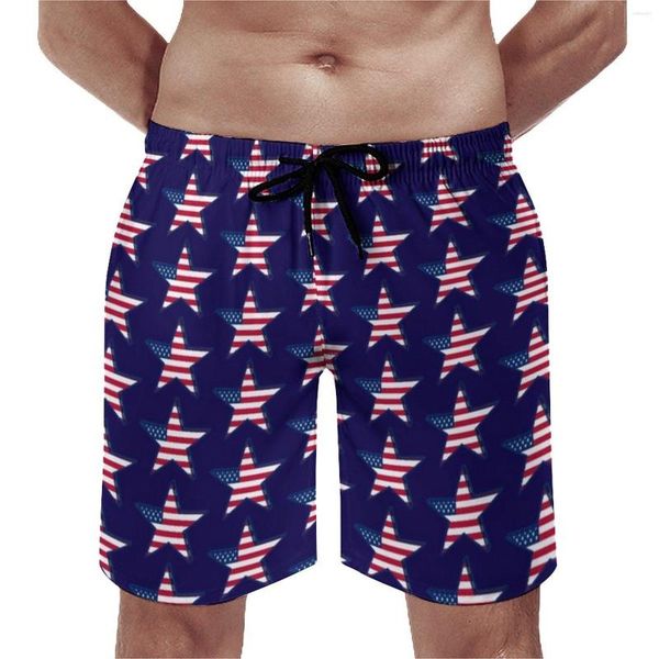 Herren Shorts Gym USA American Flag Hawaii Schwimmstüle Star Print Patriotische Männer schnell trockene Laufqualität übergroße Strandkurzhosen