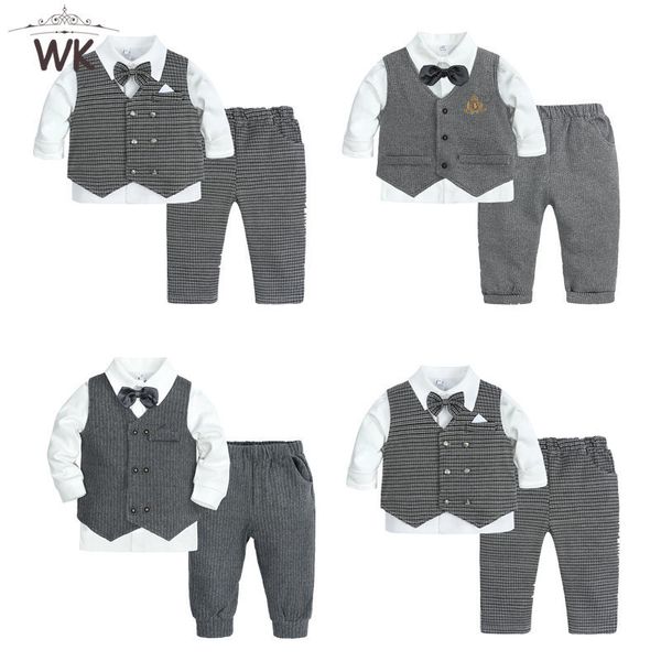 Kleidungssets geborene Baby Jungen Gentleman Anzug Kleinkind Langhülle formelles Smoking Streifen Hemd Weste Outfit Geburtstag Hochzeit elegantes Set 230818