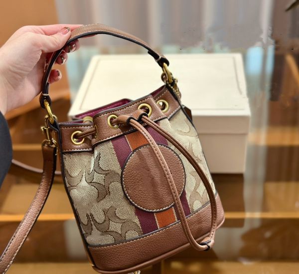 Borse da donna in vendita Olai New Dempsey Borsa a secchiello tabby con coulisse Taro Purple Jacquard Colore a contrasto Mini Borsa a tracolla monospalla