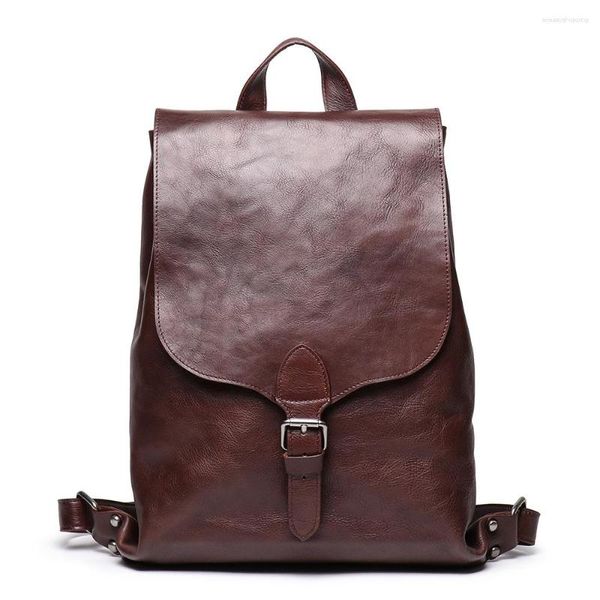 Backpack Nesitu Highend Vintage brauner Kaffee Vegatable Getreide Vollkorn echte Leder Frauen Männer Rucksäcke Real Haut Reisetaschen M9019