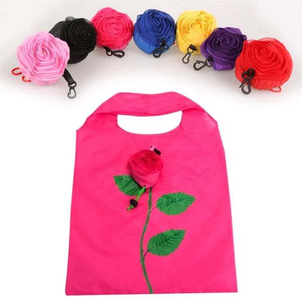 Bola de armazenamento Eco Hot Hot Flores de Rosa Forma de Sacos de Compras dobráveis ​​Nylon Dobraria Reutil